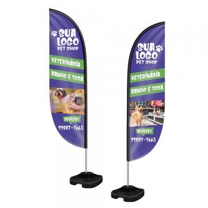 WIND BANNER KIT COMPLETO TECIDO OXFORD G MODELO PENA - 4X4 - 1unid Wind banner - tecido oxford - haste de aluminio 60x300 cm 4x4 / Frente e Verso   